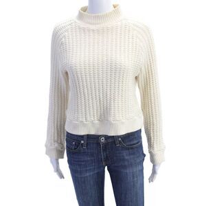 Samuji Womens Cotton Long Sleeve Textured Mock Neck Sweater Cream Size S